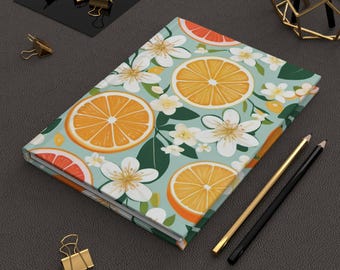 Cuaderno de tapa dura con diseño de flor de cítricos: cuaderno floral