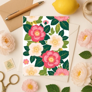 Tarjetas de felicitación florales de rosas silvestres, juego de 10 tarjetas en blanco con sobres, papelería botánica, lindas tarjetas de notas florales, regalo de jardín