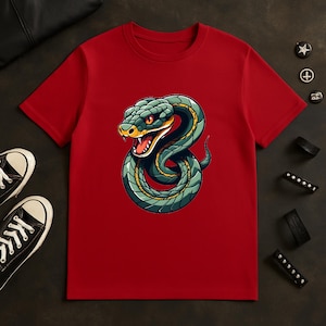 Kids Snake T-Shirt, Cool Green Serpent Graphic Tee, Cotton Children's Shirt, Reptile Lover Gift, Boys Girls Wildlife Apparel