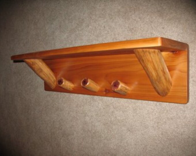 24 Rustic Cedar Log Shelf With 3 Pegs Hand Made Etsy
