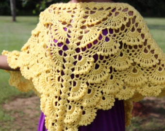 Yellow Triangle Textured Crochet Poncho - Hand crafted - Women's - Shawl - Cover- up