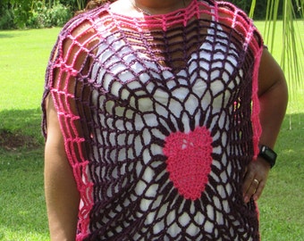 Pink/Plum Heart Tunic - Reversible Crochet Tunic - Women's Tunic