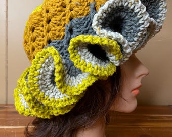 Handmade Crochet Ruffle Hat | Statement Flower Hat | Boho Artisan