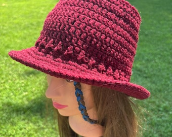 Marron Granny Square Handmade Crochet bucket Hat