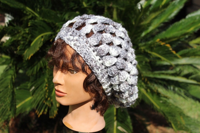 Smokey Grey Puff Stitch Beret Crochet hat