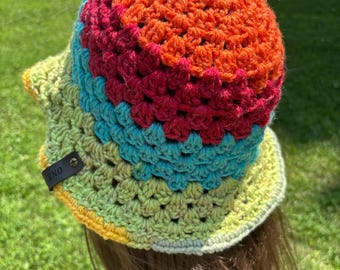 Multicolored Granny Square Handmade Crochet bucket Hat