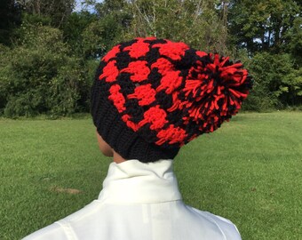 Red and Black Crochet Slouch Hat - Unisex Slouch hat - Handmade Crochet Hat