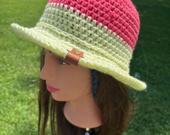 Pink and Light Yellow Handmade Crochet bucket Hat