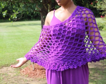 Violet Lover's Knot Crochet Poncho - Swimsuit cover up