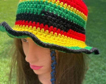 Red, Yellow, Black, and Green Handmade Crochet bucket Hat