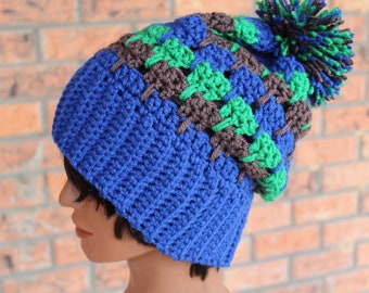 Versatile Unisex Crochet Slouch Hat in Blue, Green, and Gray - Handmade Winter Fashion Accessory