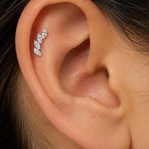 Marquise Crystal Leaf Flat Back Earring,  Implant Grade Titanium, 18K Gold plated, Helix / Tragus Cartilage Earring, Marquise labret earring