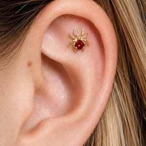 Implant Grade Titanium Spider Thread In Flat Back Earring with Cz • Tragus Stud • Helix Stud • Cz Stud • Halloween Earrings • Gold/Black