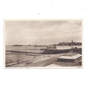Carte postale Margate Angleterre du pavillon de la baignade et de la piscine, sans encadrement, carte postale éphémère britannique des années 1930 et 1940, souvenir de voyage, fourniture de scrapbooking