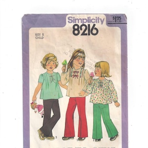 Simplicity 8216 Pattern for Girls&#39; Pants & Pullover Top, Size 5, From 1977, Simple to Sew, Vintage Pattern, Home Sewing Pattern, Easy Sew