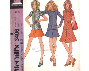 McCall's 3406 Pattern for Misses' 2 Piece Dress for Unbonded Stretch Knits, Size 16, From 1972, Home Sewing Pattern, Vintage Pattern