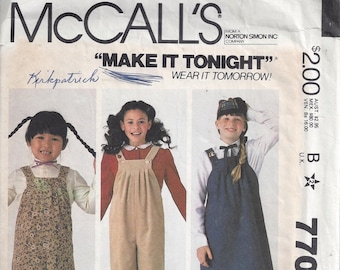 McCall's 7706 Pattern for Girls' Jumper and Jumpsuit, Size 7, From 1981, Make It Tonight Wear It Tomorrow Pattern, Vintage Pattern, Home Sew