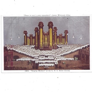 Postal de la década de 1930 del Coro de Madres Cantantes de la Sociedad de Socorro SUD, Tabernáculo Mormón y Órgano de Tubos, Salt Lake City, Utah, sin pegar, recuerdo