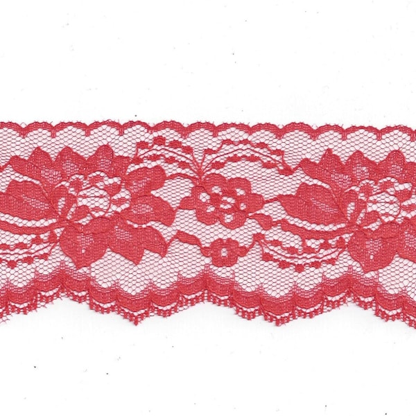 Red Flat Raschel Lace, 3 Inches Wide, BY the YARD, Polyester, Very Pretty! Great for Costumes, Valentine's Day, Christmas Crafts, and More