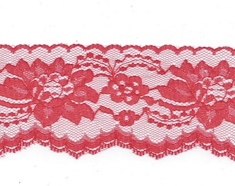 Red Flat Raschel Lace, 3 Inches Wide, BY the YARD, Polyester, Very Pretty! Great for Costumes, Valentine's Day, Christmas Crafts, and More