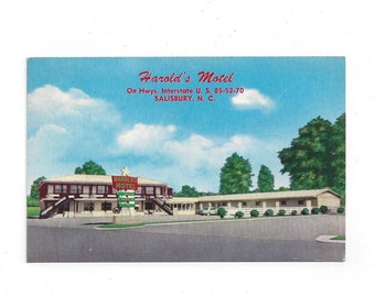 1960s Harold's Motel Postcard, Salisbury NC, Travel Souvenir