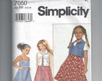 Simplicity 7050 Pattern for Girls' Dress & Vest, Sizes 5 to 8, From 1996, Vintage Girls' Pattern, Home Sewing Pattern, Girl Vest Pattern