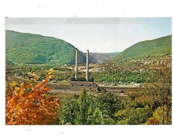 1970s Color Postcard of Old Virginia Power Plant & Smoke Stacks, Narrows, Unposted, Travel Ephemera, W. A. Shaw Photo