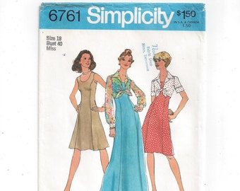 Simplicity 6761 Pattern for Misses' Lined, Princess Seamed Dress, Unlined Jacket, Size 18, From 1974, Vintage Pattern, Home Sewing Pattern