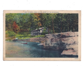 1940 Linen Postcard of Summer Homes in the Mountains, Smoky Mountains, Posted w/Message, 1 Cent Stamp, Vintage Travel Ephemera Souvenir