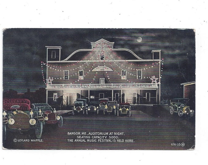 Early 1900s Postcard of Auditorium at Night, Bangor, Maine, Posted W/1