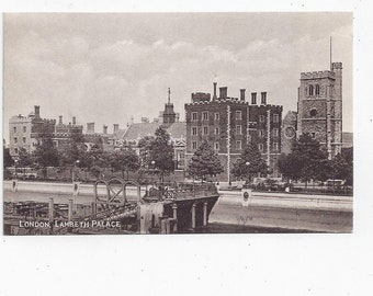 Cartão-postal do início do século XX do Palácio de Lambeth, Londres, Inglaterra, residência do Arcebispo da Cantuária, 8,9 x 14 cm. Mensagem não enviada, lembrança de viagem.
