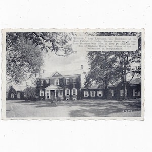 1941 Postkarte von Belmont Mansion Postkarte, Leesburg, Virginia, mit verblasster Nachricht, 1 Cent Verteidigungsstempel, Reiseandenken, Erbaut 1800