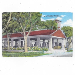 Old Public Market Leinen Postkarte, St. Augustine Florida, älteste Stadt in den USA, Reise-Souvenir, ungepostet, Upcycle Scrapbook Versorgung, Geschenk, 1940