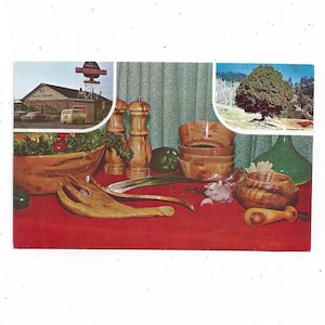 House of Myrtlewood Postkarte, Coos Bay, Oregon, ungepostet, 3 Ansichten, Holzhandwerk Coast Road, Vintage-Reise-Andenken, Upcycle Sammelalbum Geschenk