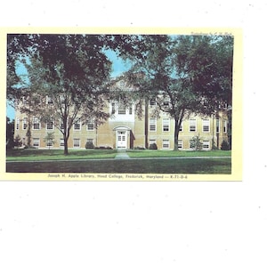 Joseph H. Apple Bibliothek Postkarte, Hood College, Friedrich, Maryland, nicht gepostet, Reiseandenken, Pub. von Moderne Apotheke, Höhere Bildung
