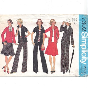 Simplicity 7302 Pattern for Misses&#39; Unlined Jacket, Pants, Skirt, Size 12, From 1975, Vintage Pattern, Home Sewing Pattern, 1975 Fashion