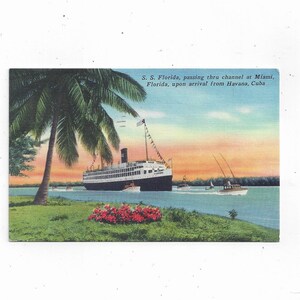 1953 Leinen-Postkarte von SS Florida Kreuzfahrtschiff, Miami, Florida, veröffentlichte Nachricht, keine Briefmarke, Reiseandenken Ephemera, Upcycle