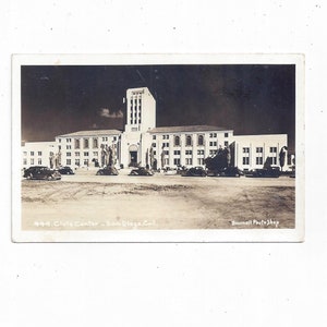 Anfang 1900 Echte Foto-Postkarte des Civic Center, San Diego, Kalifornien, ungepostet, veröffentlicht von Bunnell Photo Shop, Travel Souvenir