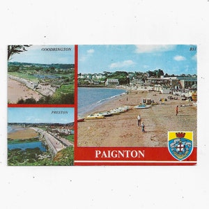 1981 Pocztówka z Paignton, Anglia, wysłana ze znaczkiem 14 pensów, Wiadomość, Vintage British Ephemera, 3 widoki, Devon