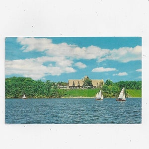 1968 Cartolina di The Lodge & Lake a Oxford, Ohio, Hueston Woods State Park, Pubblicato con messaggio, francobollo da 6 centesimi, souvenir di viaggio Effimero
