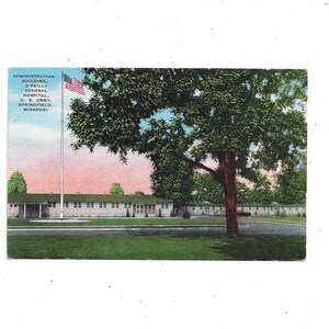 1943 Color Linen Postcard, Foto de O'Reilly General Hospital Administration Building U.S. Army, Springfield, Souvenir