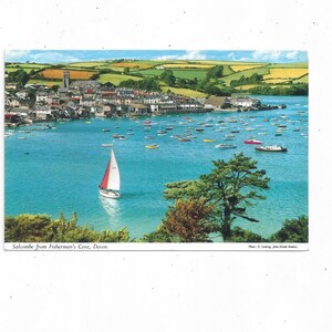 1971 Cartolina di Salcombe da Fisherman's Cove, Devon, Inghilterra, Inserito con Messaggio, 2.5 Pence Stamp, Vintage British Travel Souvenir