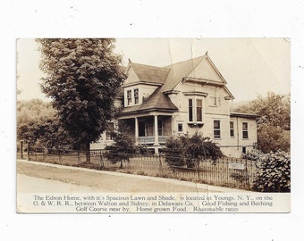 Edson Home, Real Photo Postcard, Victorian Era, Youngs, New York, O & W RR, UNPOSTED, Delaware County Boarding House, Antique Ephemera