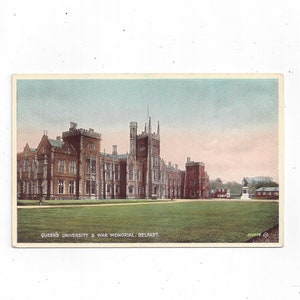 Cartão postal da década de 1930 da Queen's University, War Memorial, Belfast, Irlanda, não publicado, Carbo Color Tinted do Dia dos Namorados