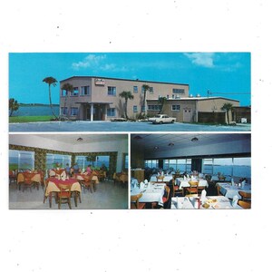 Jaren 1960 Ansichtkaart van Sandbar Restaurant Lounge, Port Orange, Florida, Unposted, Met uitzicht op Halifax River, Travel Souvenir,