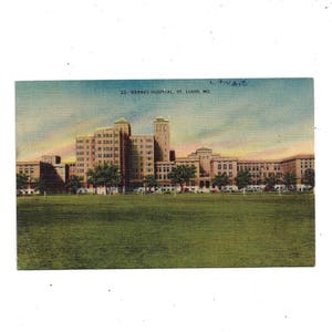 1946 Vintage Color Linen Postcard przedstawiający Barnes Hospital, St. Louis, Missouri, wysłany ze znaczkiem 1 Cent, pamiątka efemeryczna