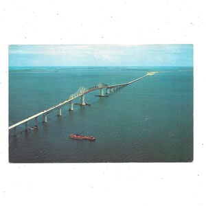 Cartão postal Sunshine Skyway Bridge da década de 1960, Single Span, Tampa Bay, I-275 e US 19, não publicado, lembrança de viagem, álbum de recortes Upcycle, 15 milhas