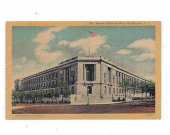 1940s Linen Postcard of Senate Office Building, Washington D.C., Unposted, H H Rideout, Historical Ephemera Souvenir