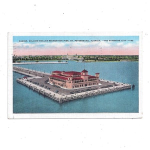 1936 St. Petersburg Casino, Pier Postcard, Floryda, Opublikowano ze znaczkiem 1 Cent, Wiadomość, Pamiątka z podróży, Upcycle Scrapbook Supply