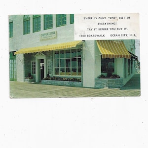 Postal de la tienda de dulces Copper Kettle, Ocean City, Nueva Jersey, 1100 Boardwalk, década de 1960, sin publicar, recuerdo de viaje, regalo de álbum de recortes reciclado